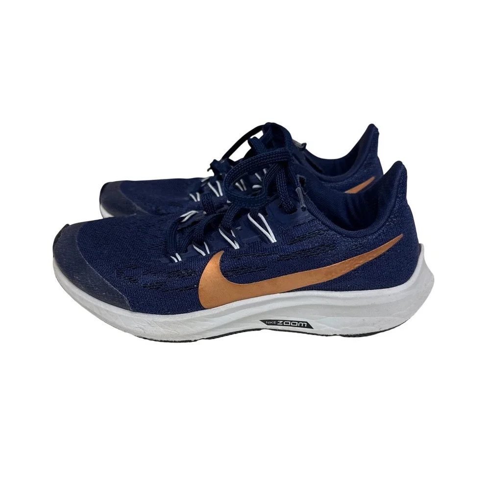 Nike Zoom Pegasus 35.5 Unisex 3.5Y Navy Blue Bronze Running Athletic Gym Sneaker